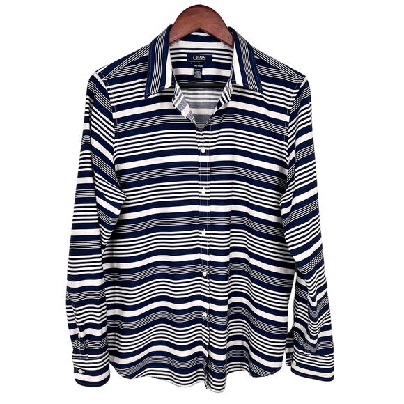 Ralph Lauren Chaps Womens Sz XL Navy Blue No Iron Blouse Shirt Top Button Up - Picture 1 of 11